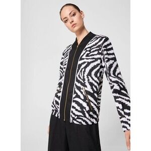 Escada Sport Black White Zebra Print 100% Linen Bomber Zip Jacket Size 40